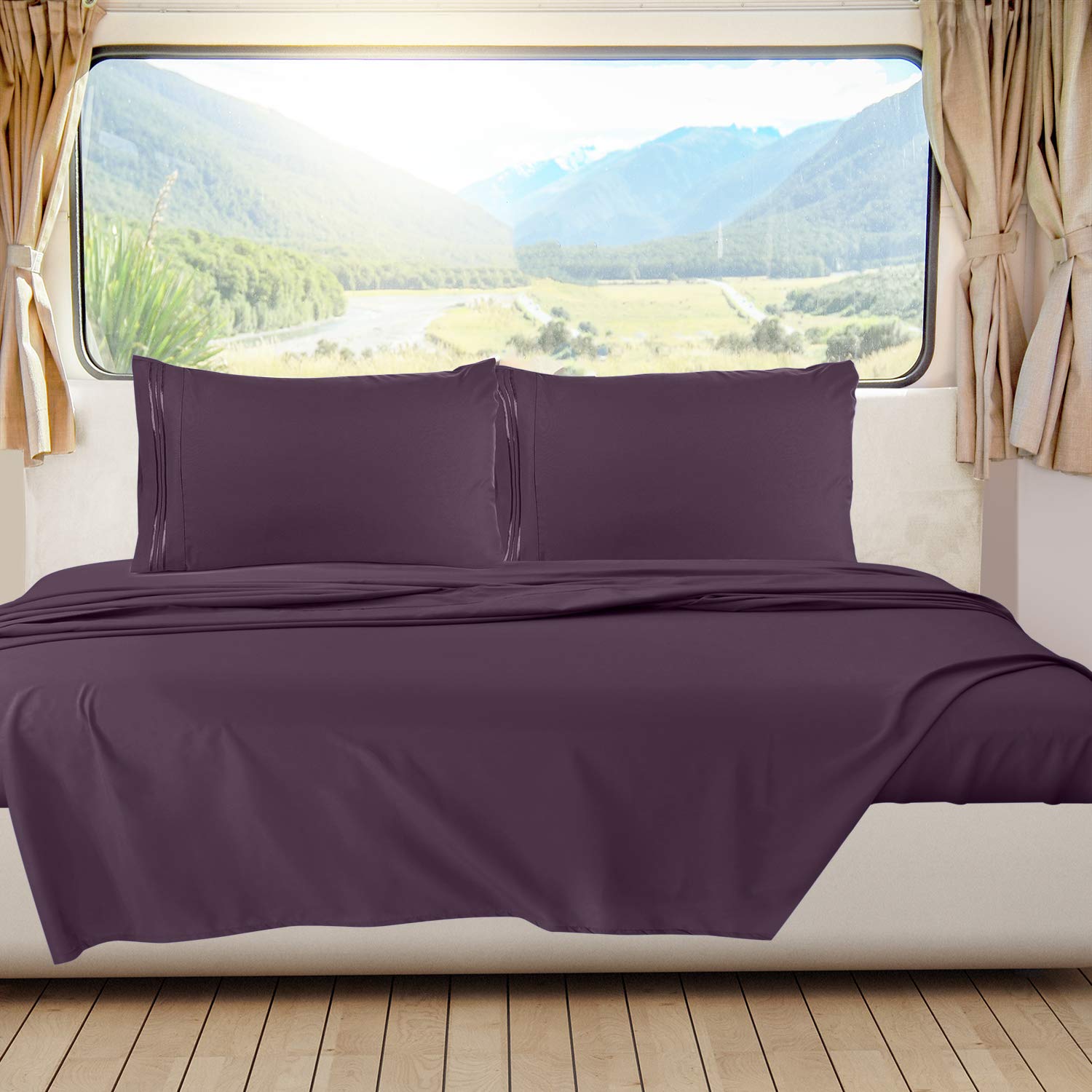 Nestl Purple Eggplant Rv Queen Sheets - Super Soft Rv Short Queen Sheets For Rv Camper, 6 Piece 1800 Microfiber Fitted Rv Sheets