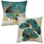 Throw Pillow Cover Green Plant Leaves - 18 X 18 Inch Teal Pillow Cushion Cover - Set Of 2 Turquoise Ginkgo Leaf Cushion Case, Gr