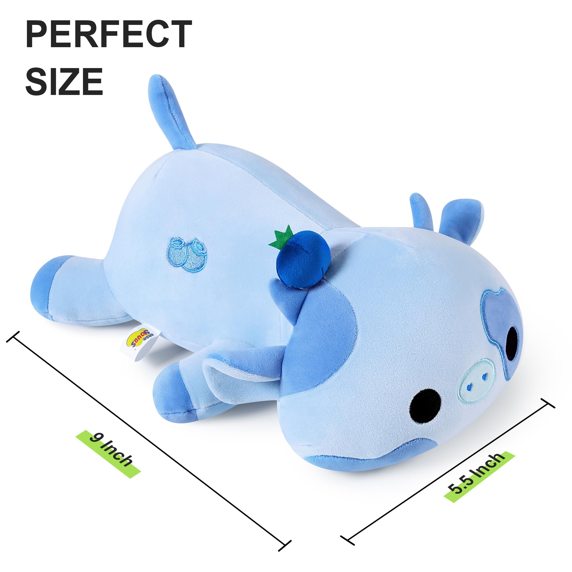 Onsoyours Cute Cow Plushie, Soft Stuffed Blueberry Cow Squishy Plush Animal Toy Pillow For Kids (Blueberry Cow, 9')