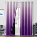 Homeideas 100% Purple Ombre Blackout Curtains For Bedroom, Room Darkening Curtains 52 X 96 Inches Long Grommet Gradient Drapes,