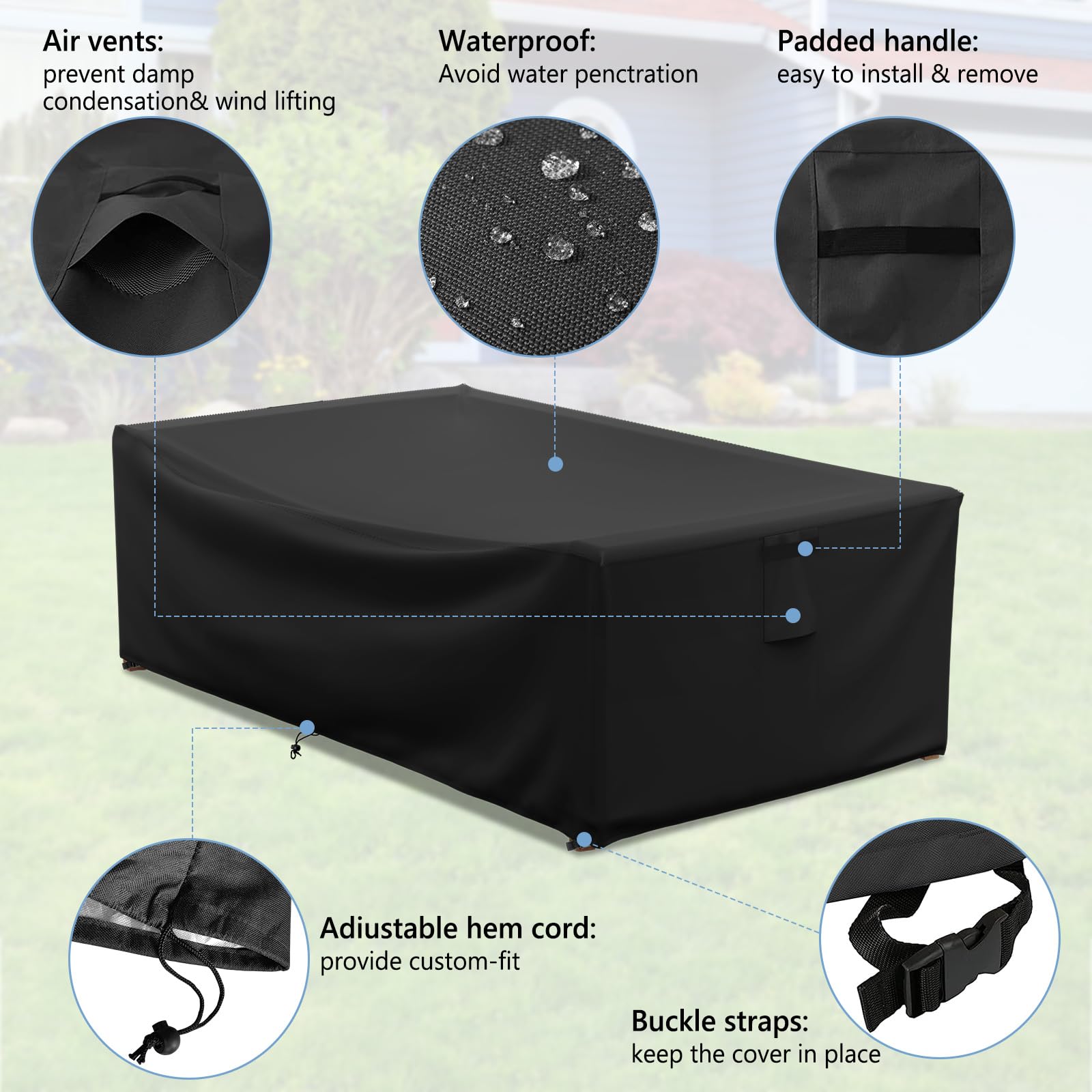 Akefit 2 Years Lifespan Patio Furniture Set Covers Size 126'X63'X29',500D Extra Heavy Duty Outdoor Furniture Cover, Waterproof Extra Large Outdoor Sectional Cover,Square And Retangle Patio Table Cover