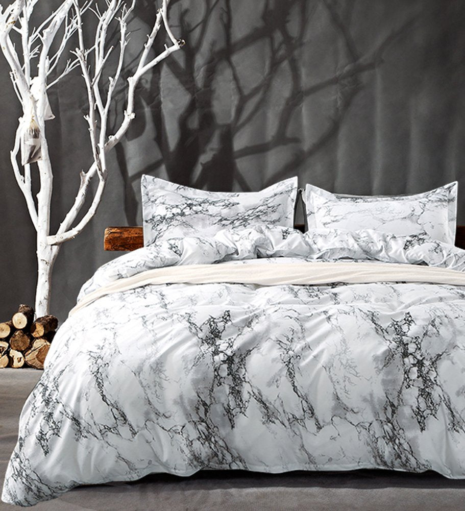 Nanko Twin Duvet Cover Set White And Black Marble Printed, 2 Piece - 1000 Tc Luxury Microfiber Down Comforter Quilt Cover With Z