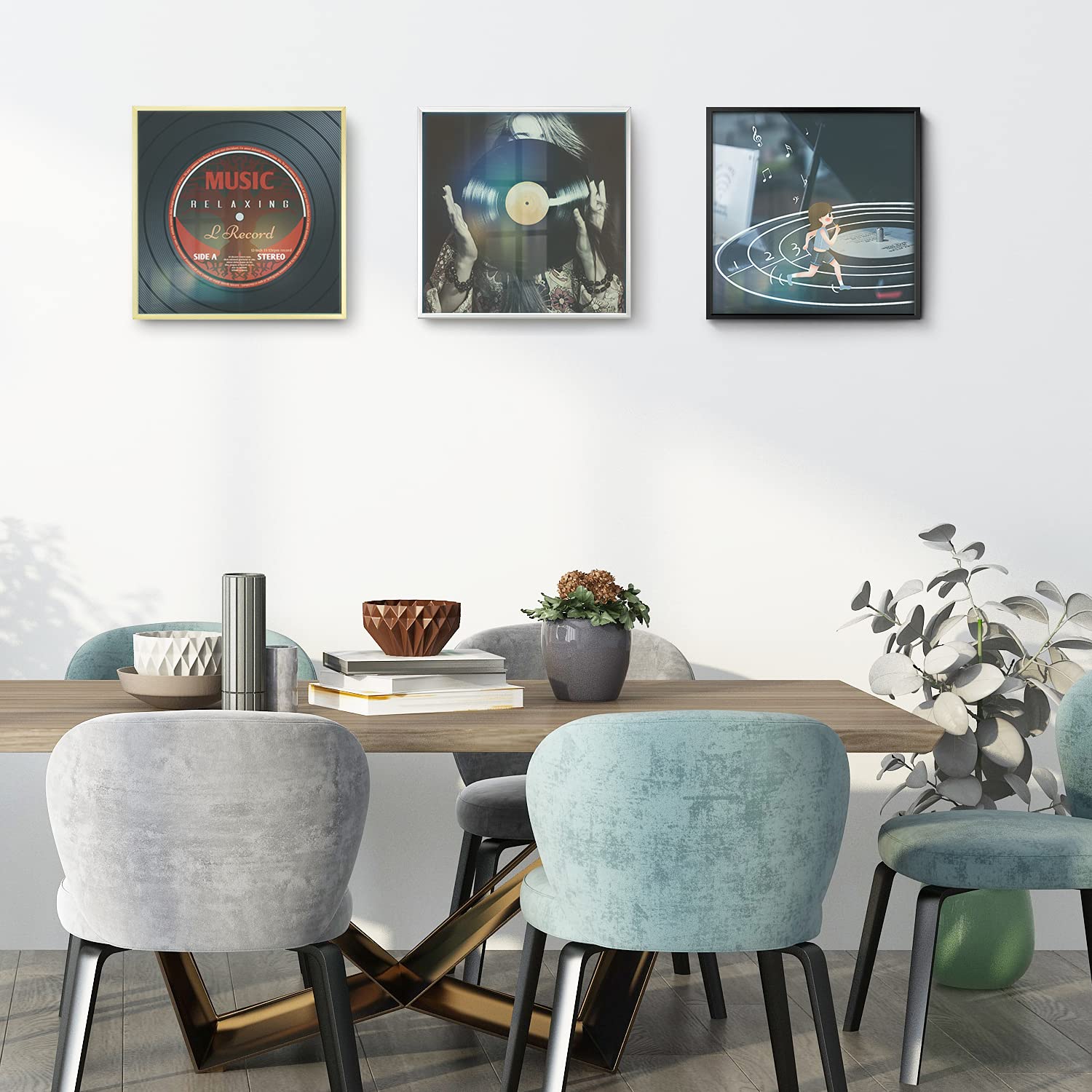 Golden State Art - 12.5X12.5 Aluminum Music Album Frame, Metal Square Vinyl Picture Frame, Acrylic Front, Wall Hook Included For