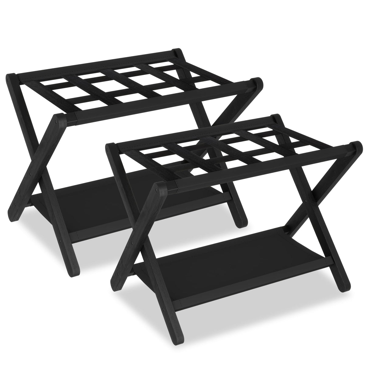 Heybly Luggage Rack, Pack of 2, Folding Suitcase Stand with Storage Shelf, Heavy-Duty Luggage Holder for Guest Room Bedroom Hote