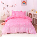 Jsd Pink Stars Kids Duvet Cover Set Twin Size, 2 Piece Girls Space Theme Microfiber Comforter Cover With Pillow Sham Zipper Clos