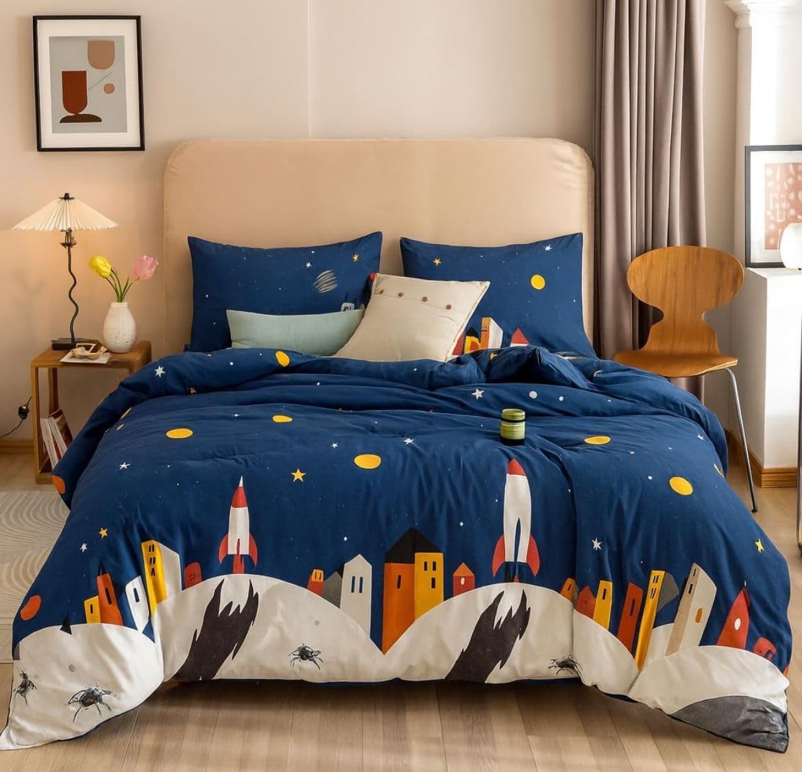 Goldzen All Season Double Bed Kids Ac Comforter | Duvet | Blanket | Quilt. Size (90 X 100 Inches).Blue(Rocket)