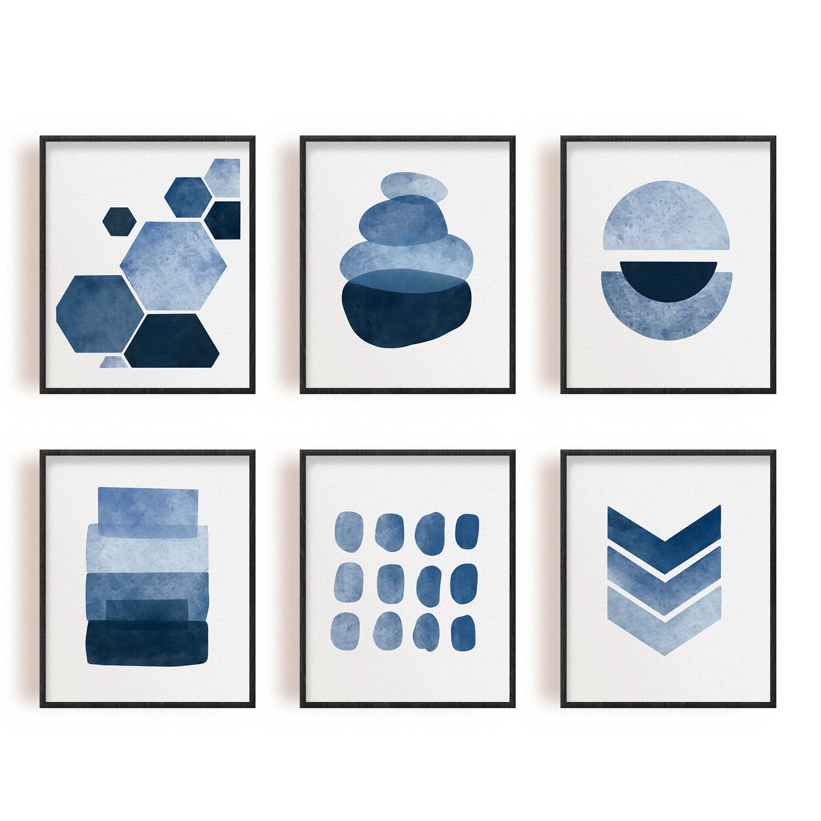 INFUNLY Abstract Blue Wall Art Prints, 8x10 Unframed Navy Watercolor Paintings Boho Minimalist Canvas Pictures Prints for Living