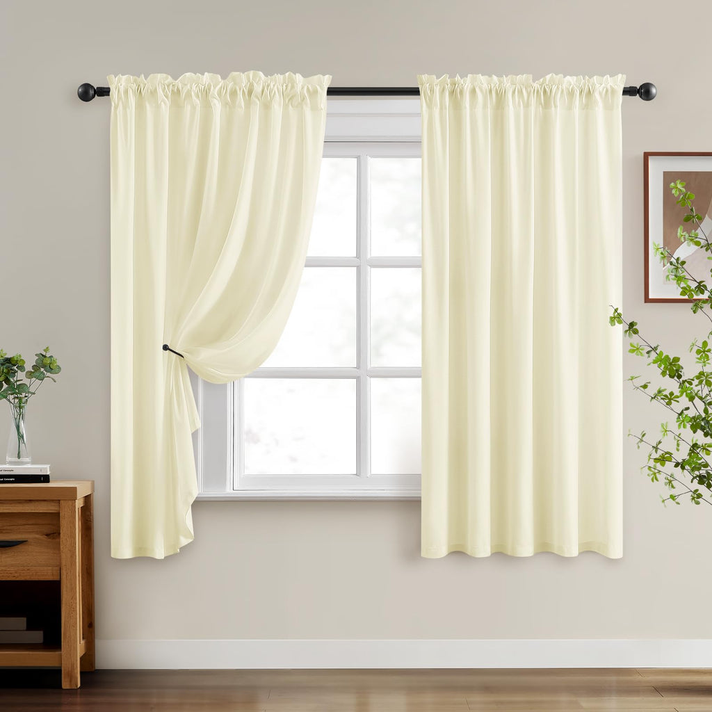Homeideas Non-See-Through Sage Green Privacy Sheer Curtains 52 X 72 Inches Long 2 Panels Set, Fish Bone Pattern Semi Sheer Curta