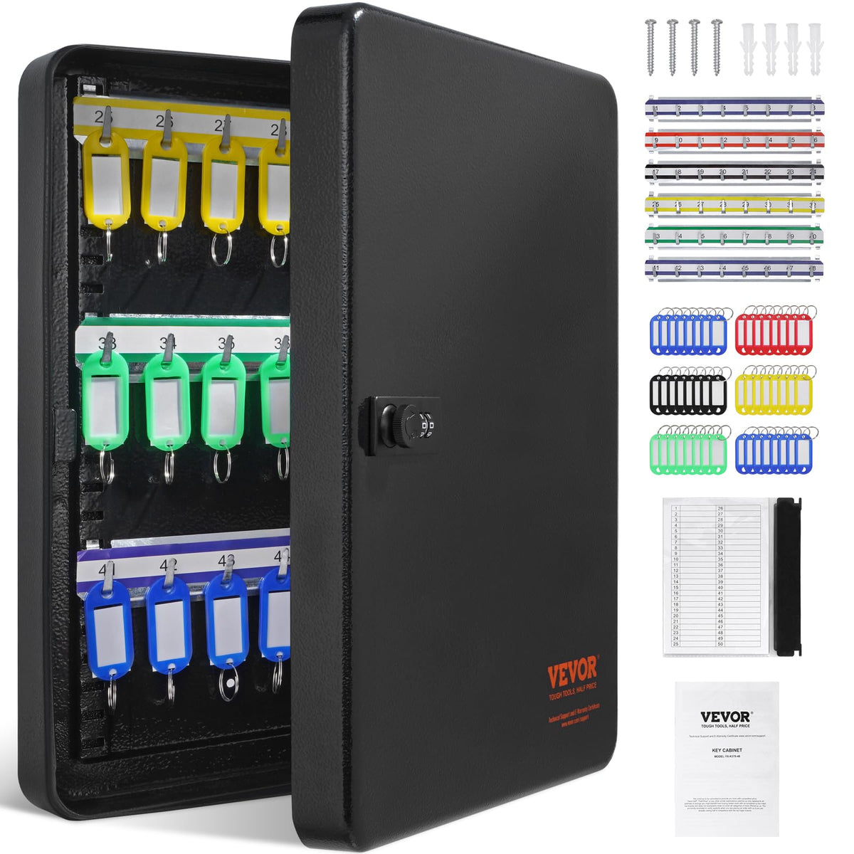 Vevor Cabinet Safe With Combination Lock, Digital Security Storage Box Steel Organizer With Adjustable Racks, 48 Pcs Colorful Ke