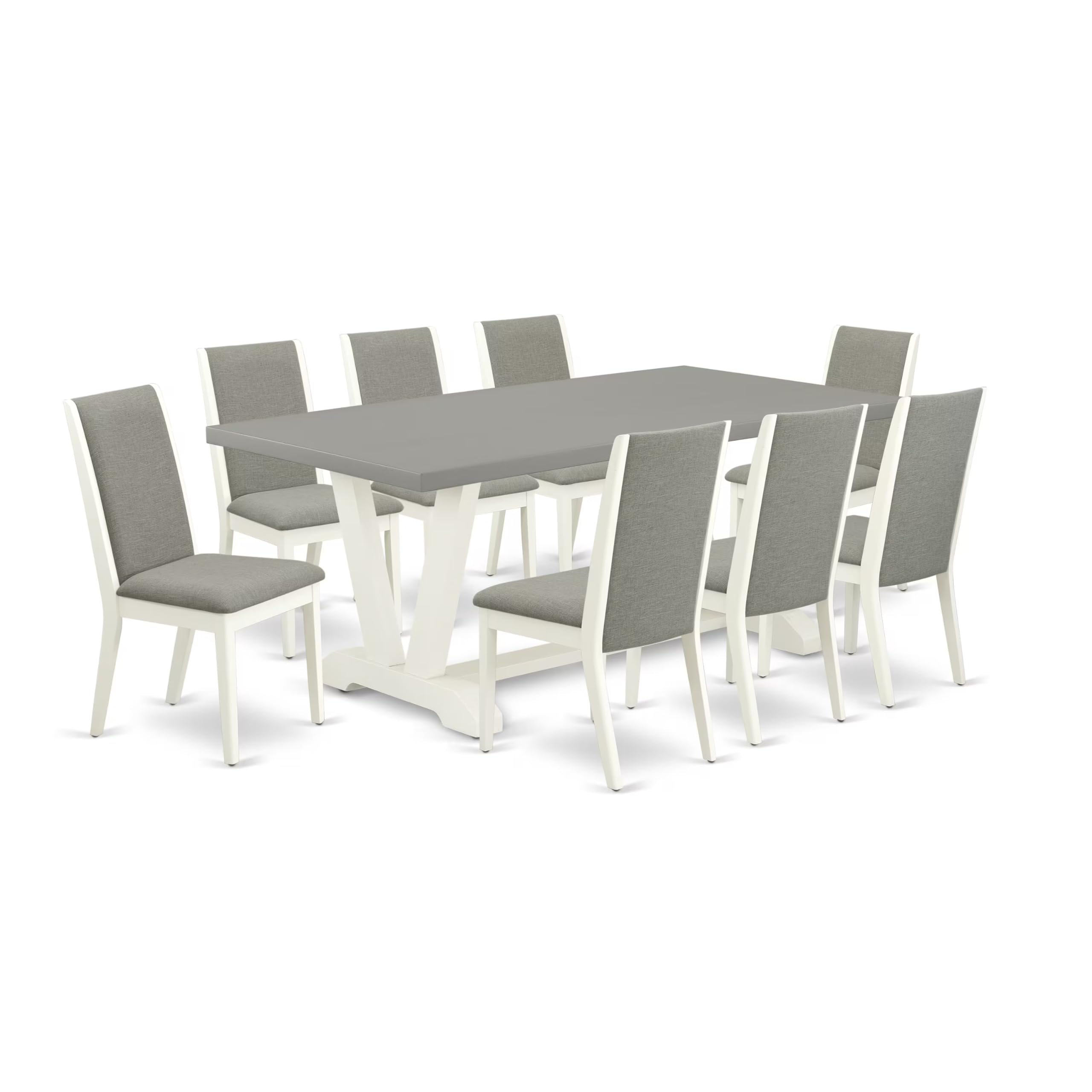 East West Furniture V097La206-9 9 Piece Dining Set Includes A Rectangle Dining Room Table With V-Legs And 8 Shitake Linen Fabric Upholstered Parson Chairs, 40X72 Inch, Multi-Color