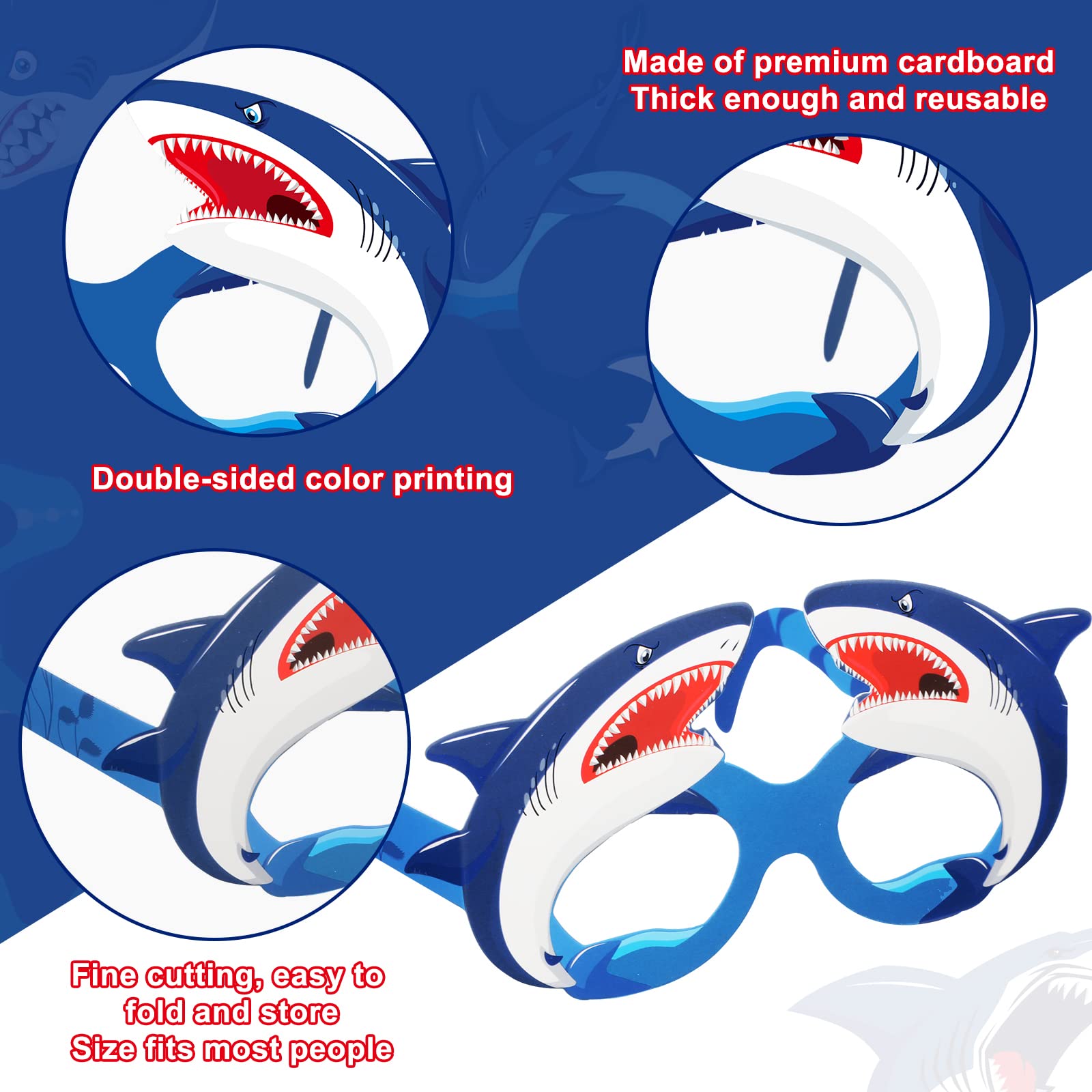 Liliful 32 Pcs Shark Party Eyeglasses Kids Shark Paper Eyeglasses Shark Themed Party Paper Glasses Shark Paper Glasses Photo Boo