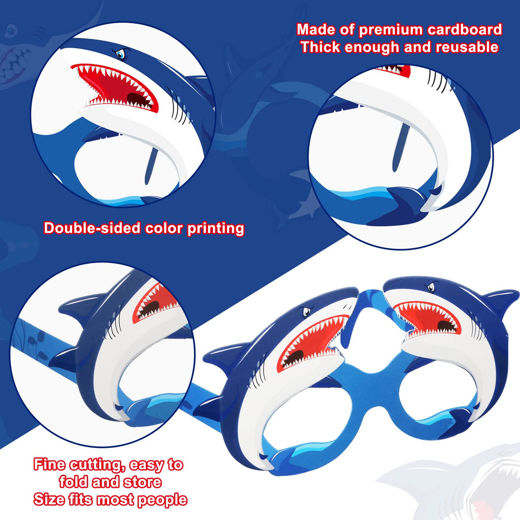 Liliful 32 Pcs Shark Party Eyeglasses Kids Shark Paper Eyeglasses Shark Themed Party Paper Glasses Shark Paper Glasses Photo Boo