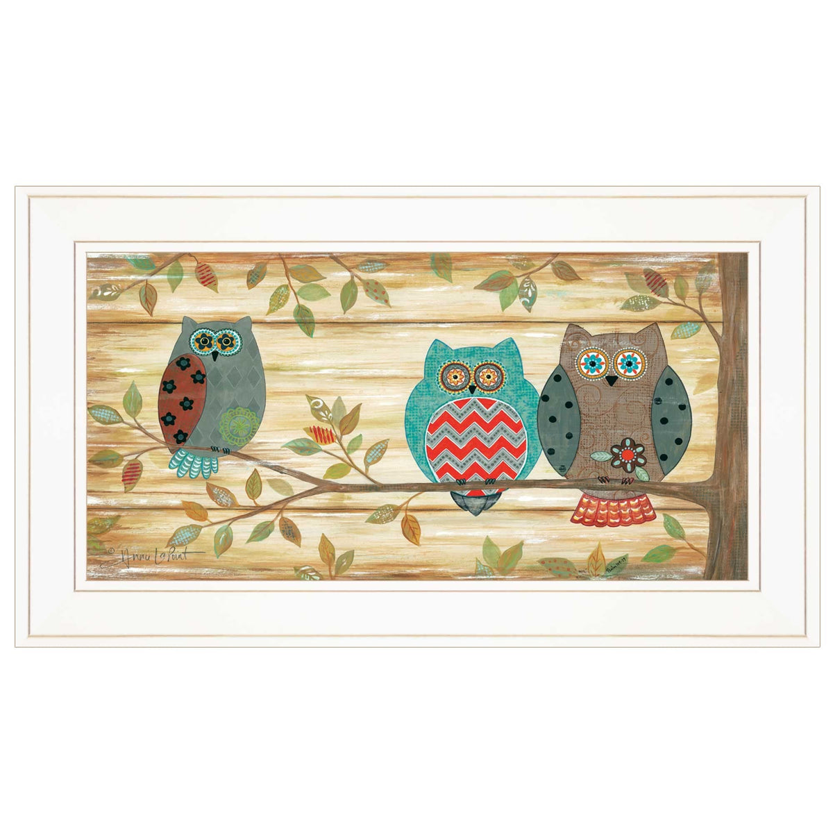 Three Wise Owls 2 White Framed Print Wall Art