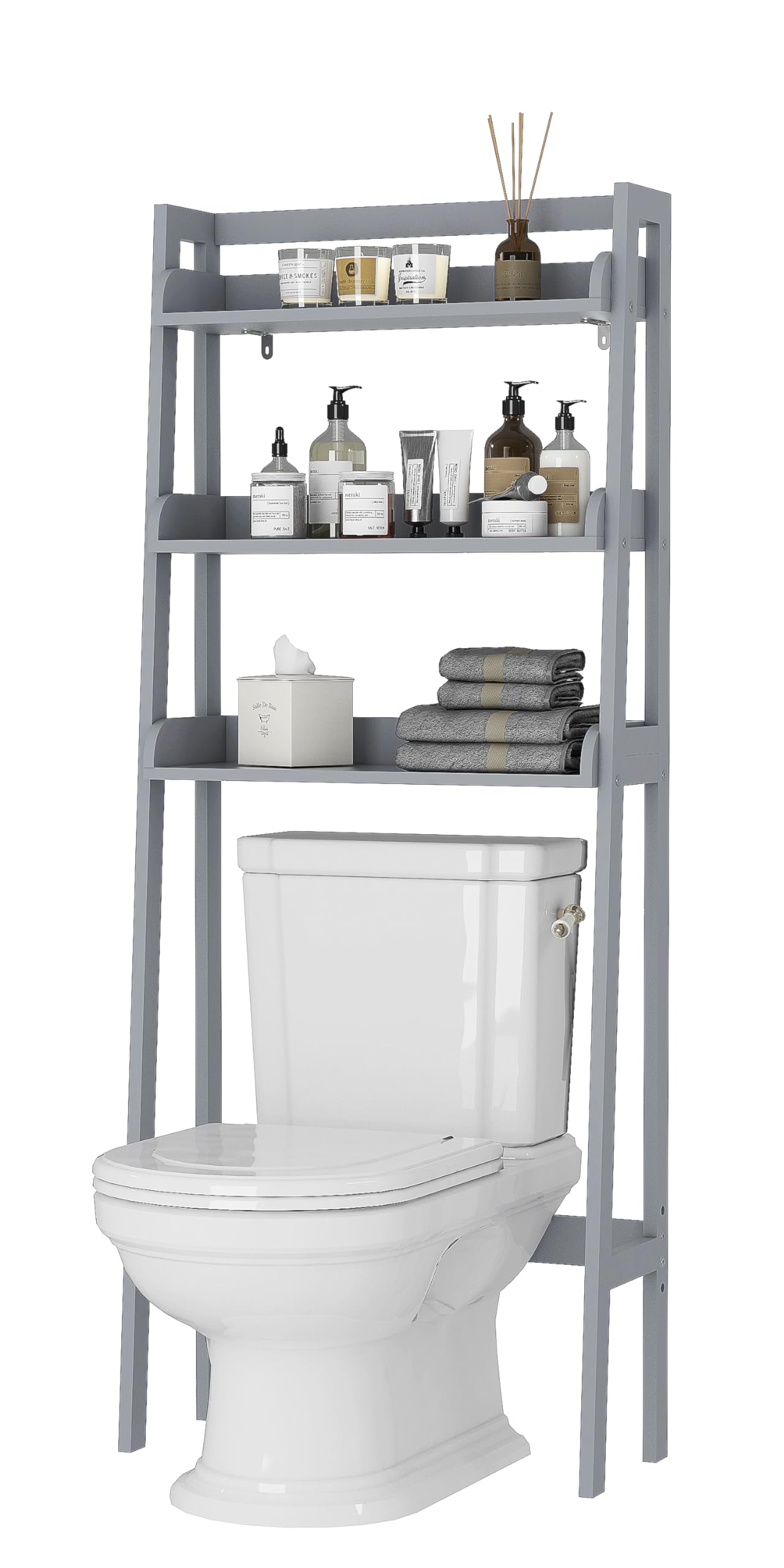 UTEX Over Toilet Bathroom Organizer, 3-Tier Above Toilet Storage Shelf Rack, Bathroom Shelves Over Toilet (Gray)