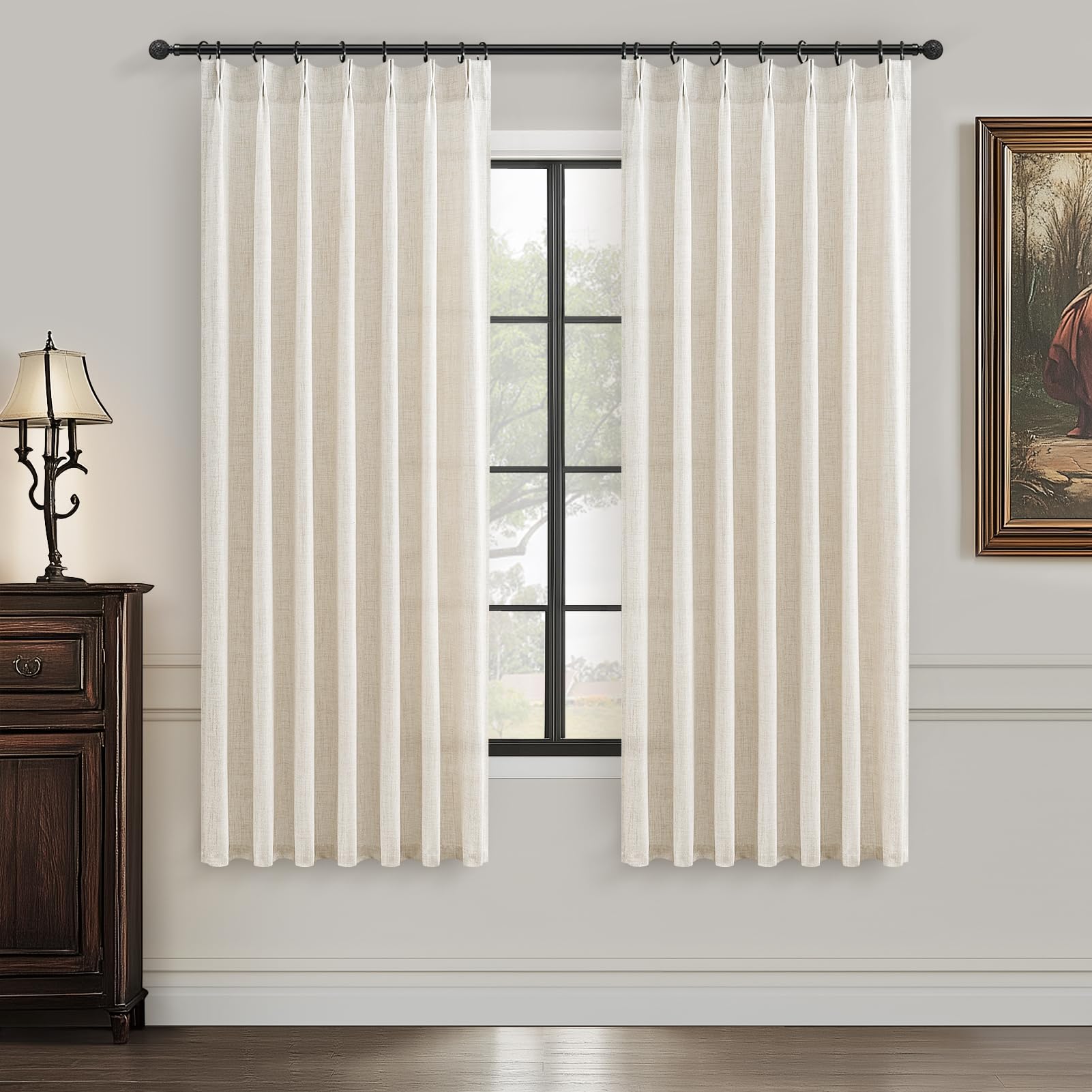 Pleateddrapes Short Viral Shower 45 Inch Curtains, Boho Pinch Pleat Thick Linen Cottage Core Sheer Curtain Light Filtering Priva