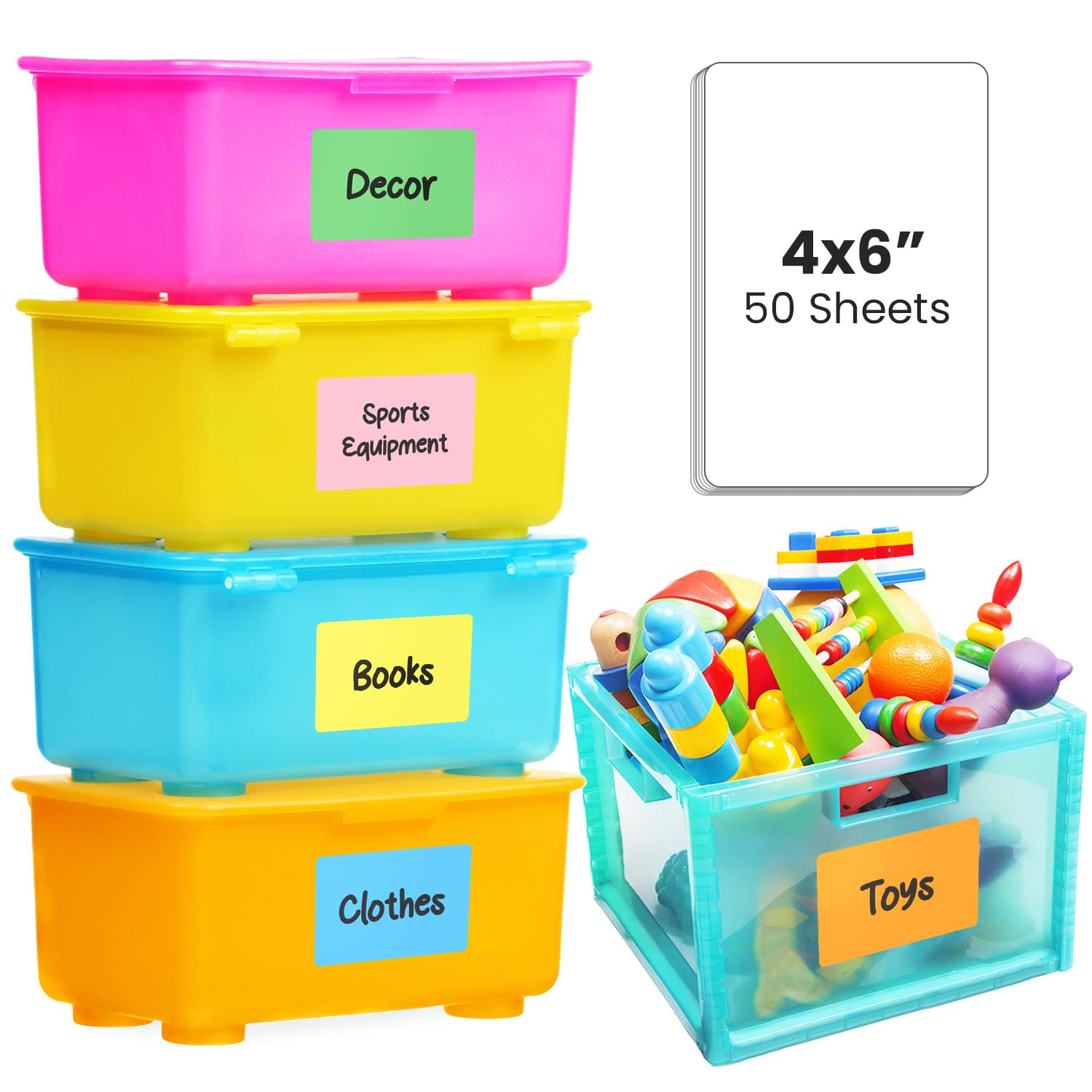 Mess Large Storage Bin Labels (50 6X4) For Pantry, Organizing, Moving - Removable Labels For Totes And Boxes