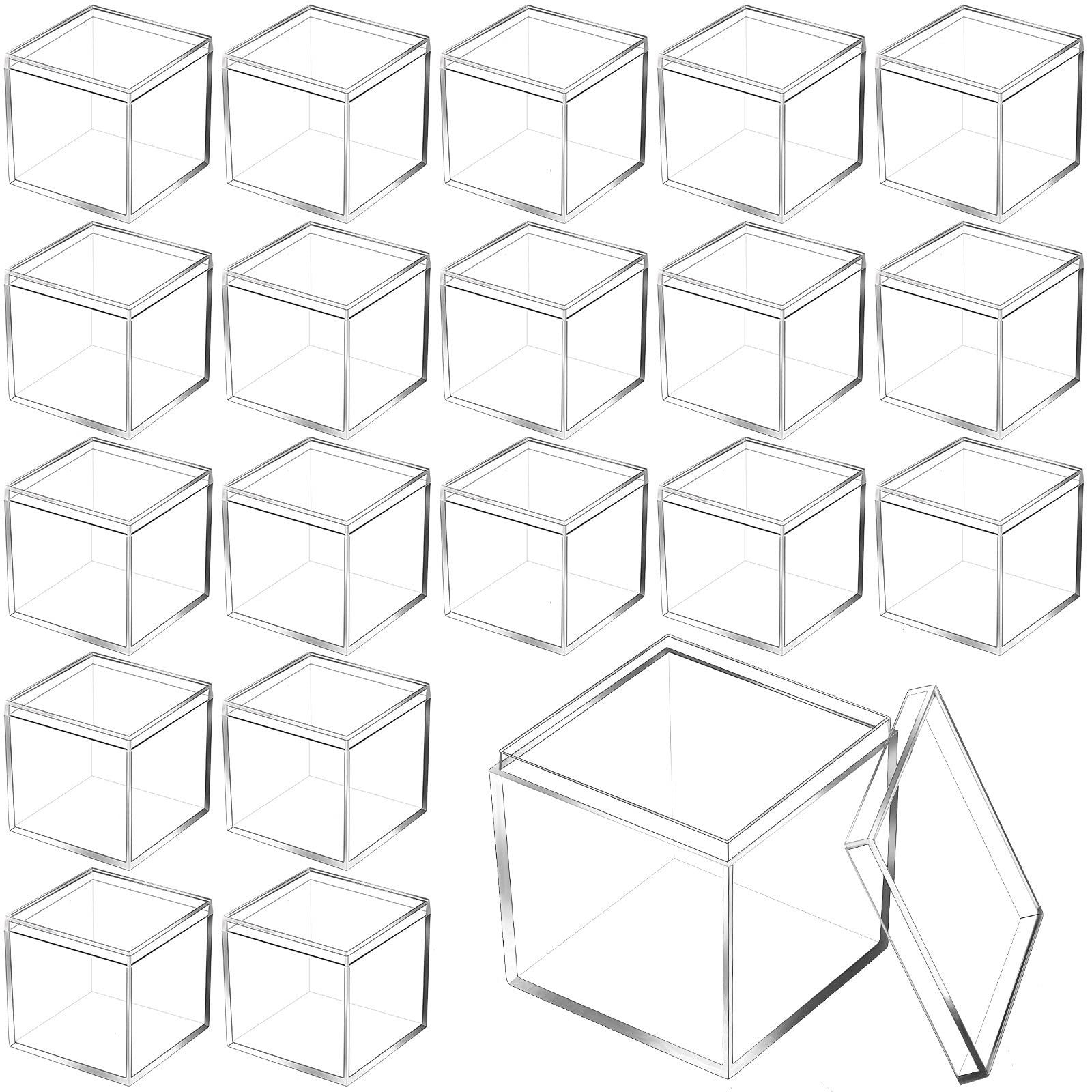 Tuanse 40 Pcs Acrylic Box with Lid Clear Small Acrylic Box Plastic Square Cube with Lid Mini Acrylic Containers Display Box 2.2 