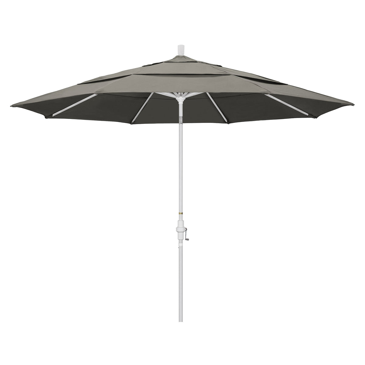 California Umbrella 11' Round Aluminum Market Umbrella, Crank Lift, Collar Tilt, White Pole, Pacifica Purple