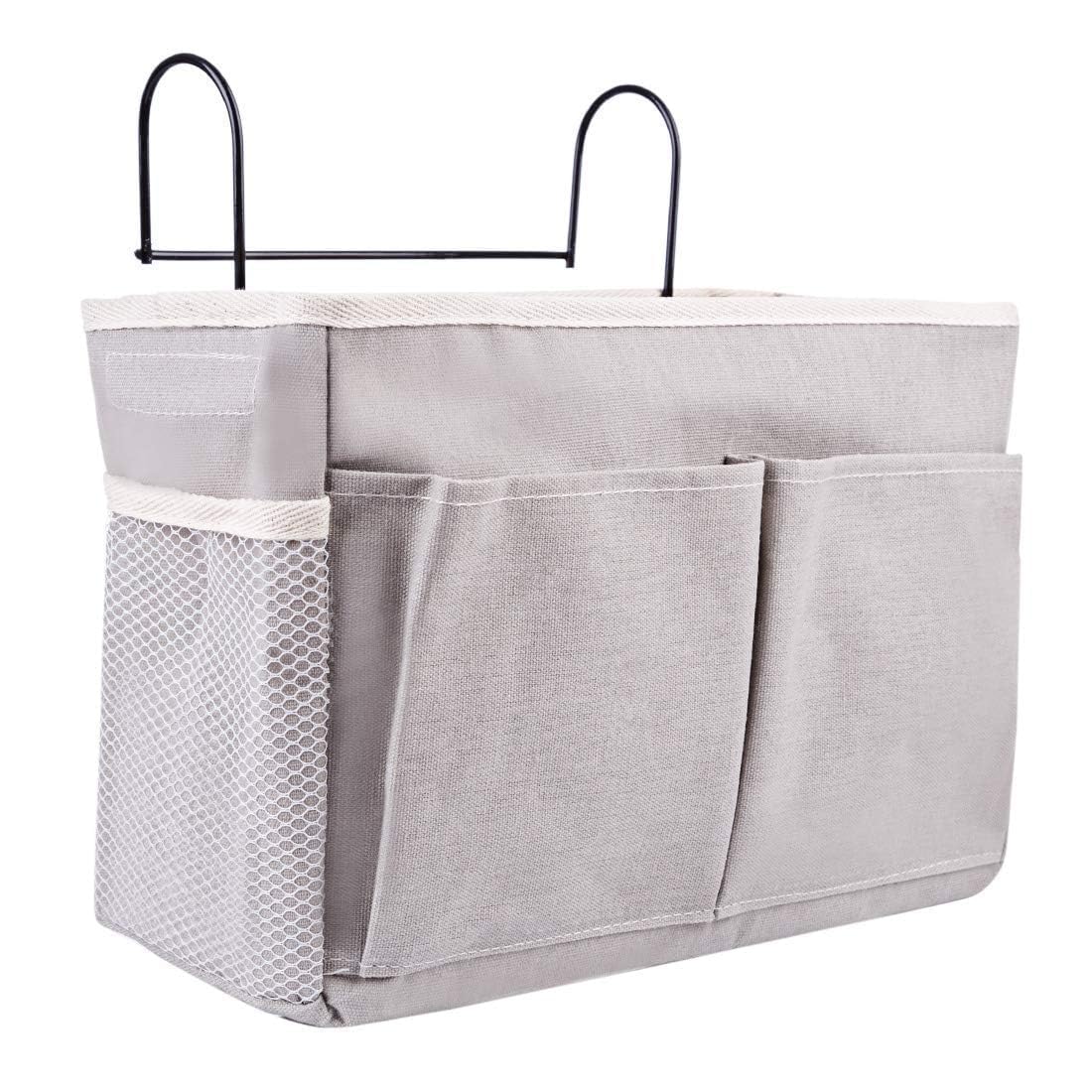 Adakasi Linen Hanging Bedside Caddy Organizer Bed Side Storage Bag For Bedroom, Dorm & Hostel Bed Hanging Basket For Books, Phon