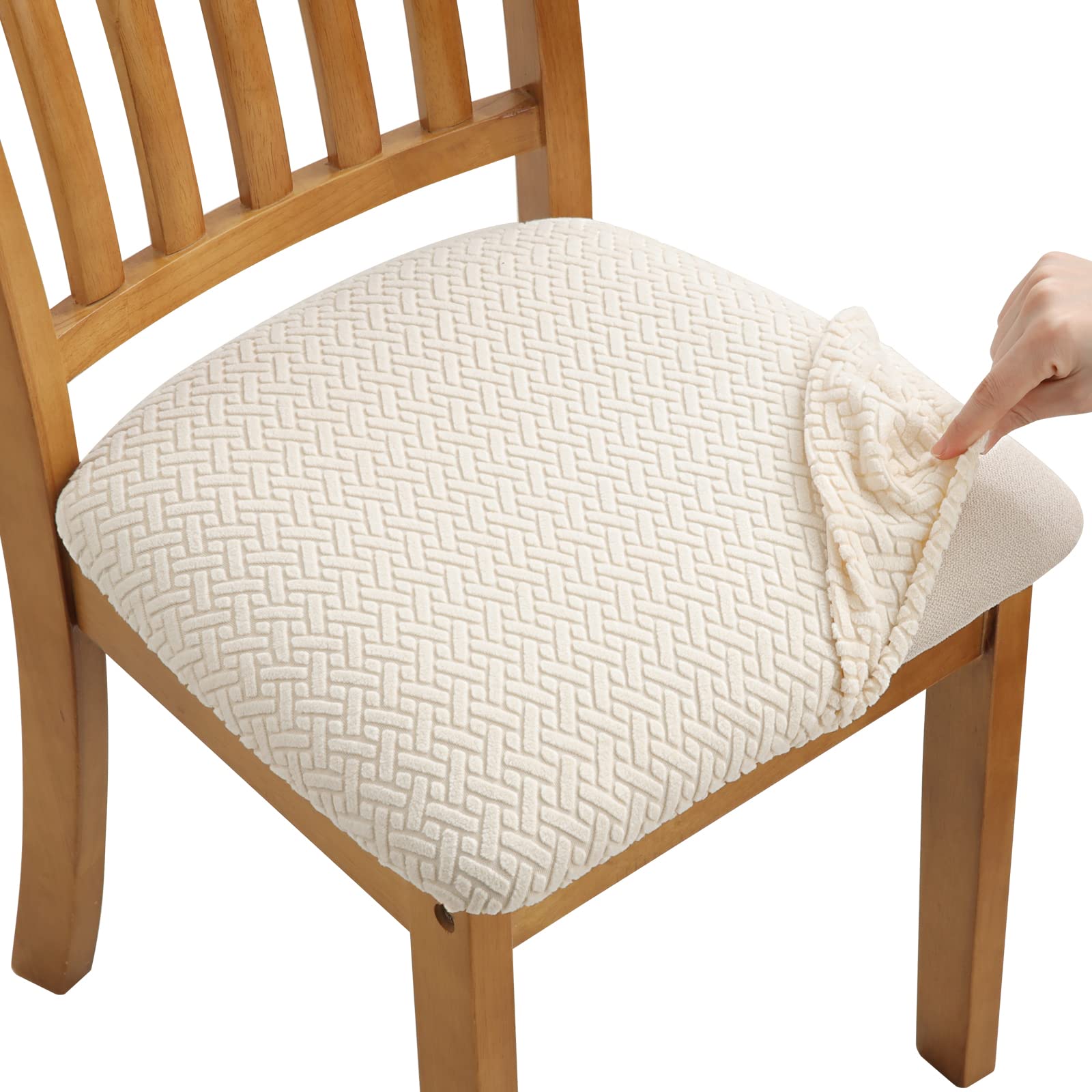 Fuloon Stretch Dining Chair Covers, Chair Seat Covers Washable Seat Cushion Slipcover Chair Cover Dining Room For Hotel, Ceremony, Banquet Wedding Party (Beige, 4)