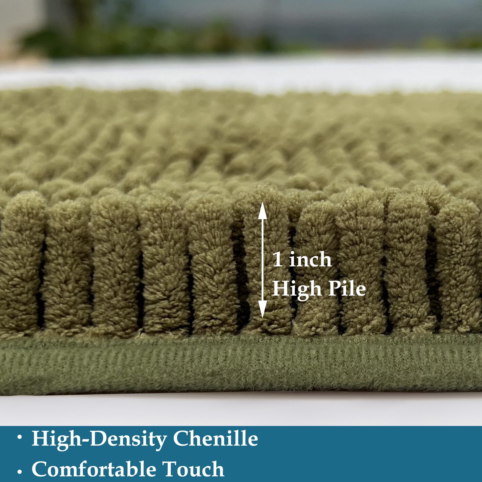 Sage Green Bathroom Rugs Set 2 Piece Bathroom Set Bath Rugs Non Slip Bath Mats For Bathroom, Thick Soft Chenille Bathroom Rug Se