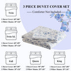 Lifetb Boho Floral Duvet Cover Twin Soft Cotton Blue Floral Bedding Sets Vintage Style Chic Flower Botanical Duvet Cover Aesthet