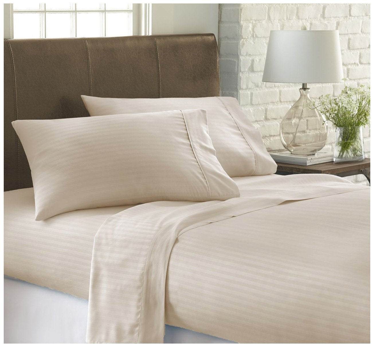 Ienjoy Home Embossed 4 Piece Sheet Set, Full, Stripe Cream