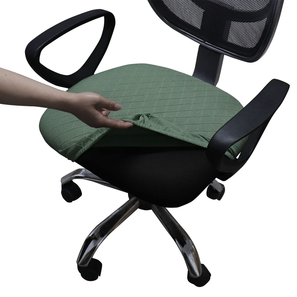 Melaluxe Stretch Jacquard Office Chair Cover, Removable Washable Desk Chair Cover Rotating Chair Seat Slipcover, Green