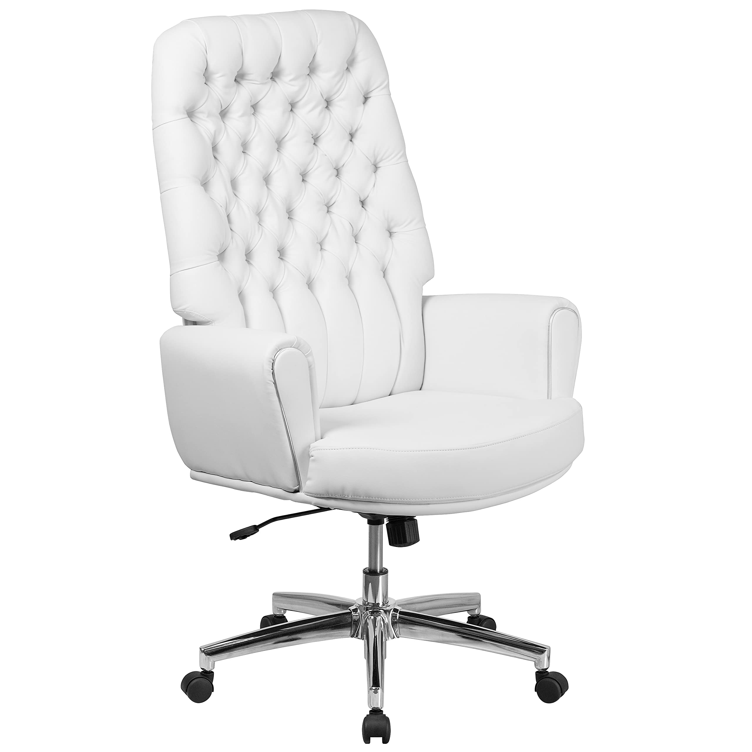 Flash Furniture Rochelle High Back Traditional Tufted White LeatherSoft Executive Swivel Office Chair with Arms