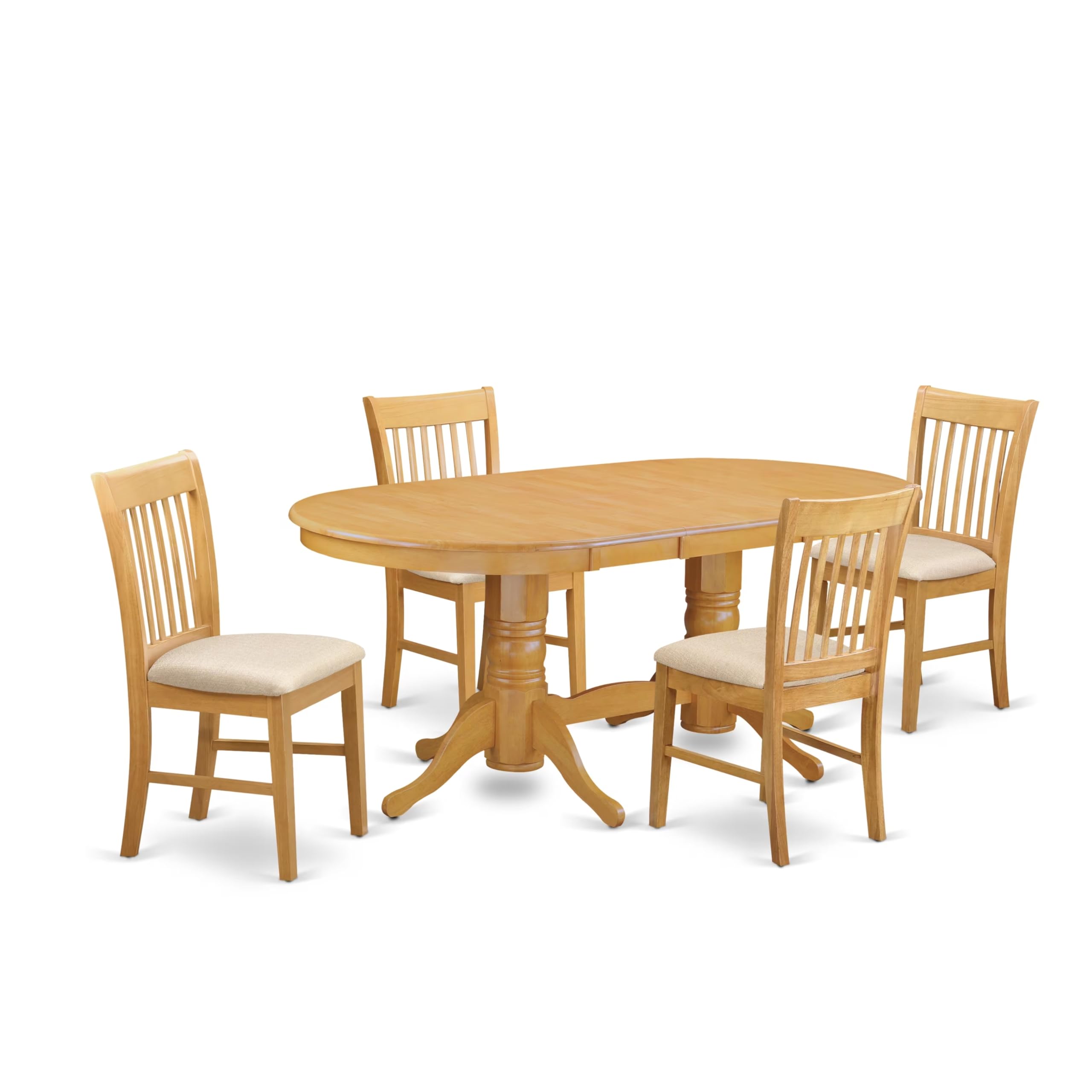 East West Furniture VANO5-OAK-C 5 Piece Dining Set Includes an Oval Dining Room Table with Butterfly Leaf and 4 Linen Fabric Upholstered Kitchen Chairs, 40x76 Inch, Oak