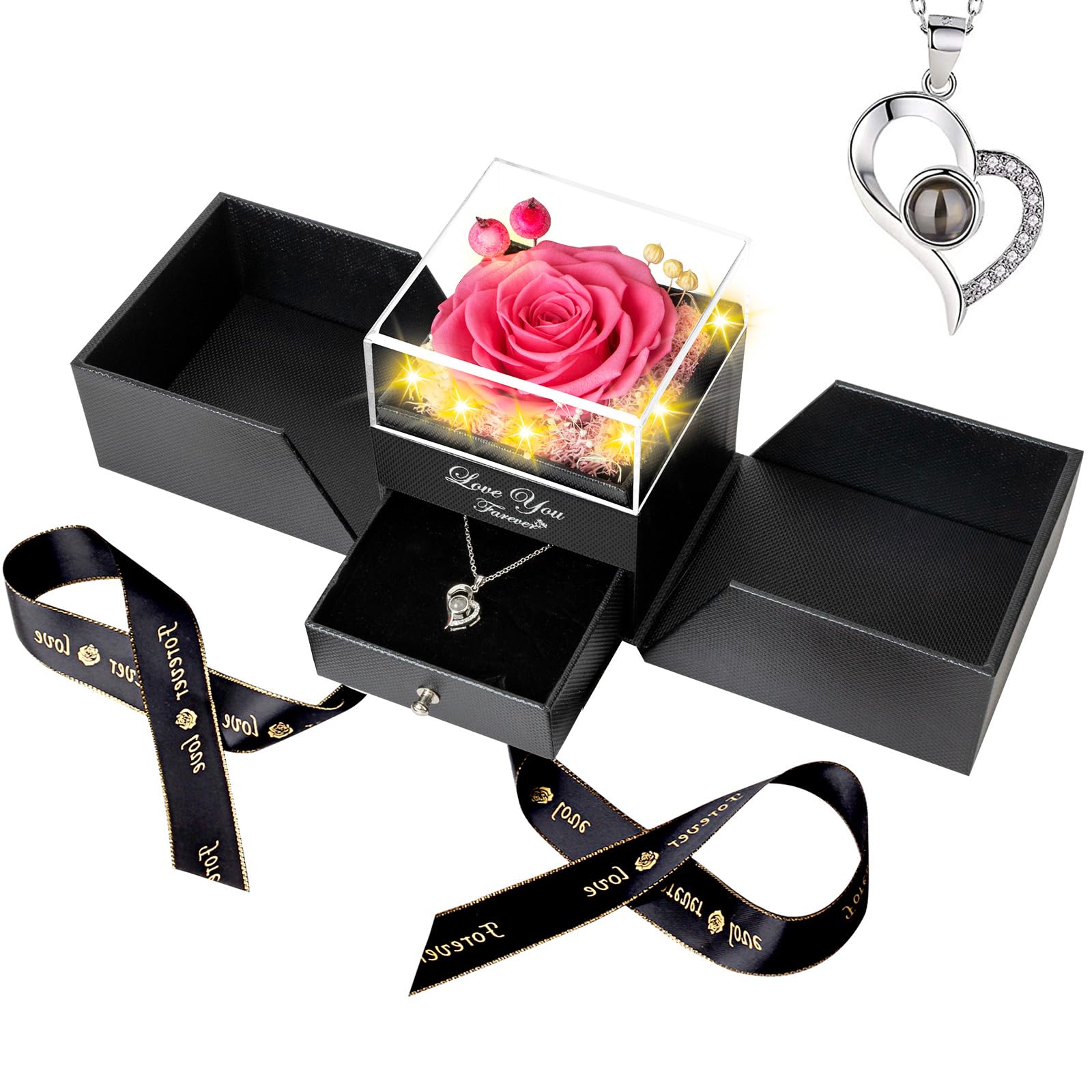Enerleaf Preserved Pink Real Rose-Eternal Flowers Rose Gifts For Mom Grandma Wife Girlfriend On Mothers Day Birthday Valentines