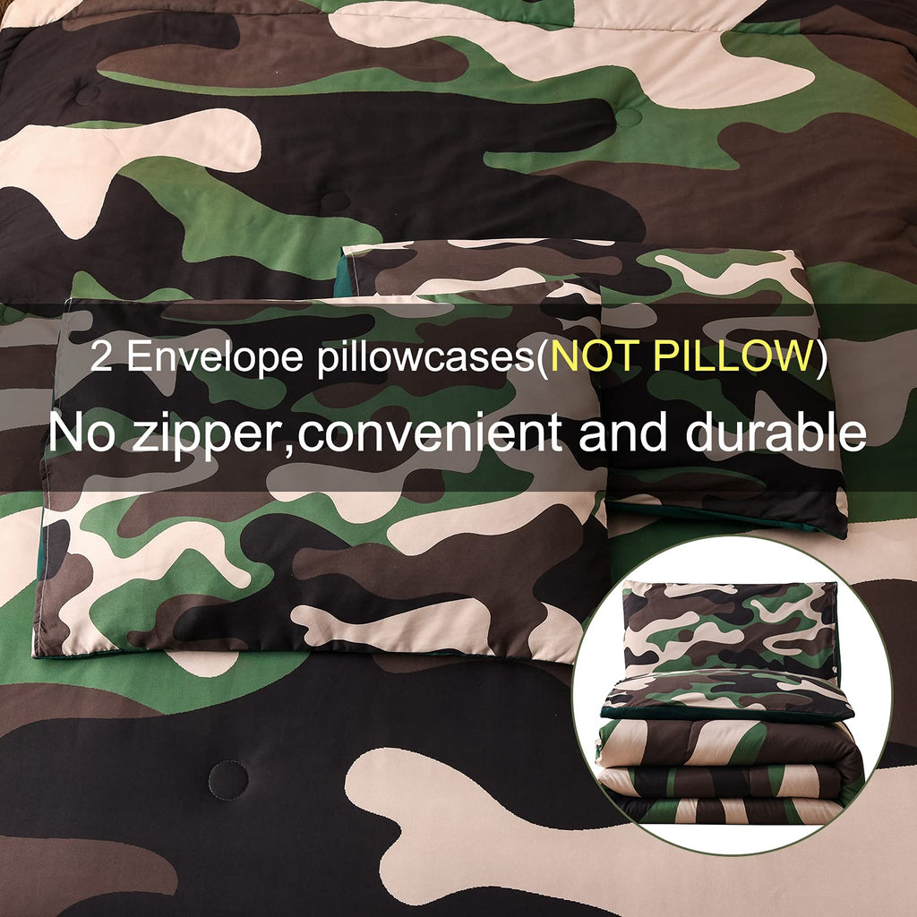 Meeting Story Camouflage Bedding Set, Green Camouflage Comforter Set, 3 Pcs One Comforter And Two Pillowases, All Season Soft Be
