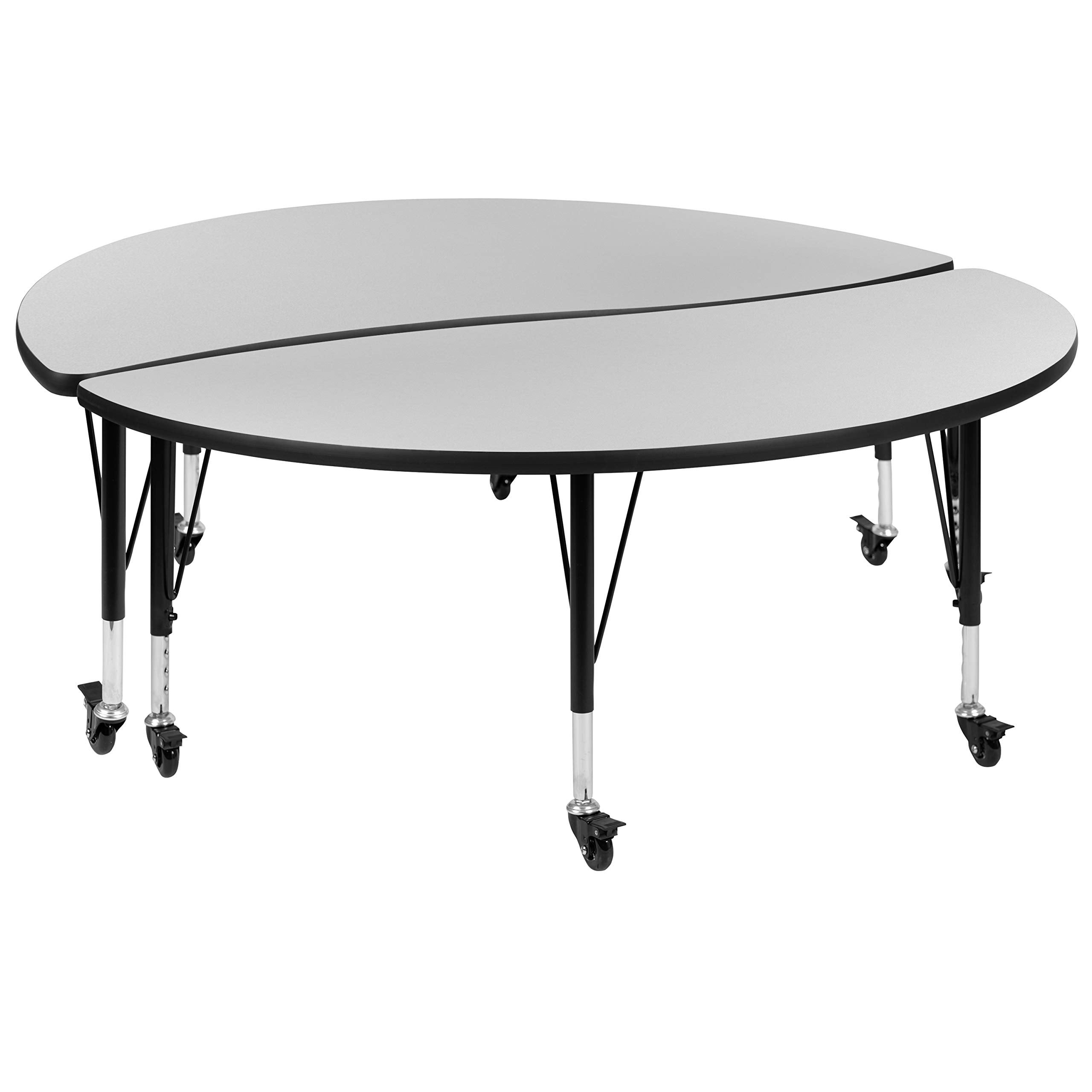 Flash Furniture 2 Piece Mobile 60" Circle Wave Collaborative Grey Thermal Laminate Adjustable Activity Table Set - Thumbnail 3
