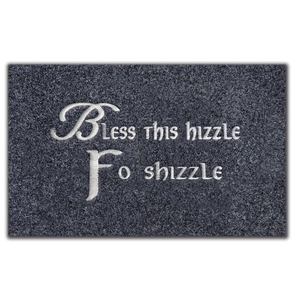 Assaoy Bless This Hizzle Fo Shizzle Door Mat Outdoor Entrance,Funny Doormats Welcome Floor Mat Fall Front Black Embroidered Door