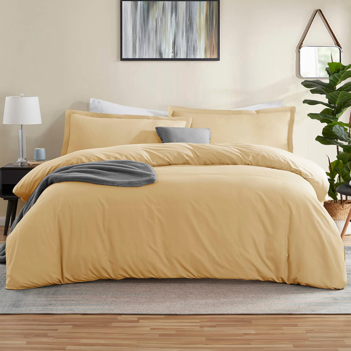 Nestl Camel Gold Duvet Cover Queen Size - Soft Queen Duvet Cover Set, 3 Piece Double Brushed Queen Size Duvet Covers With Button