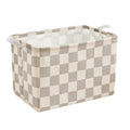 Ohocut Beige Khaki Checkered Canvas Basket, Rectangular Organizing Decorative Storage Basket for Kids Dog Toy, Cute Aesthetic Ra