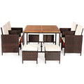 Dortala 9 Pieces Rattan Wicker Patio Dining Set, Space-Saving Porch Sets With Solid Wood Table Top, Removable Cushions, 4 Chairs, 4 Ottomans, Outdoor Wicker Conversation Sets, White