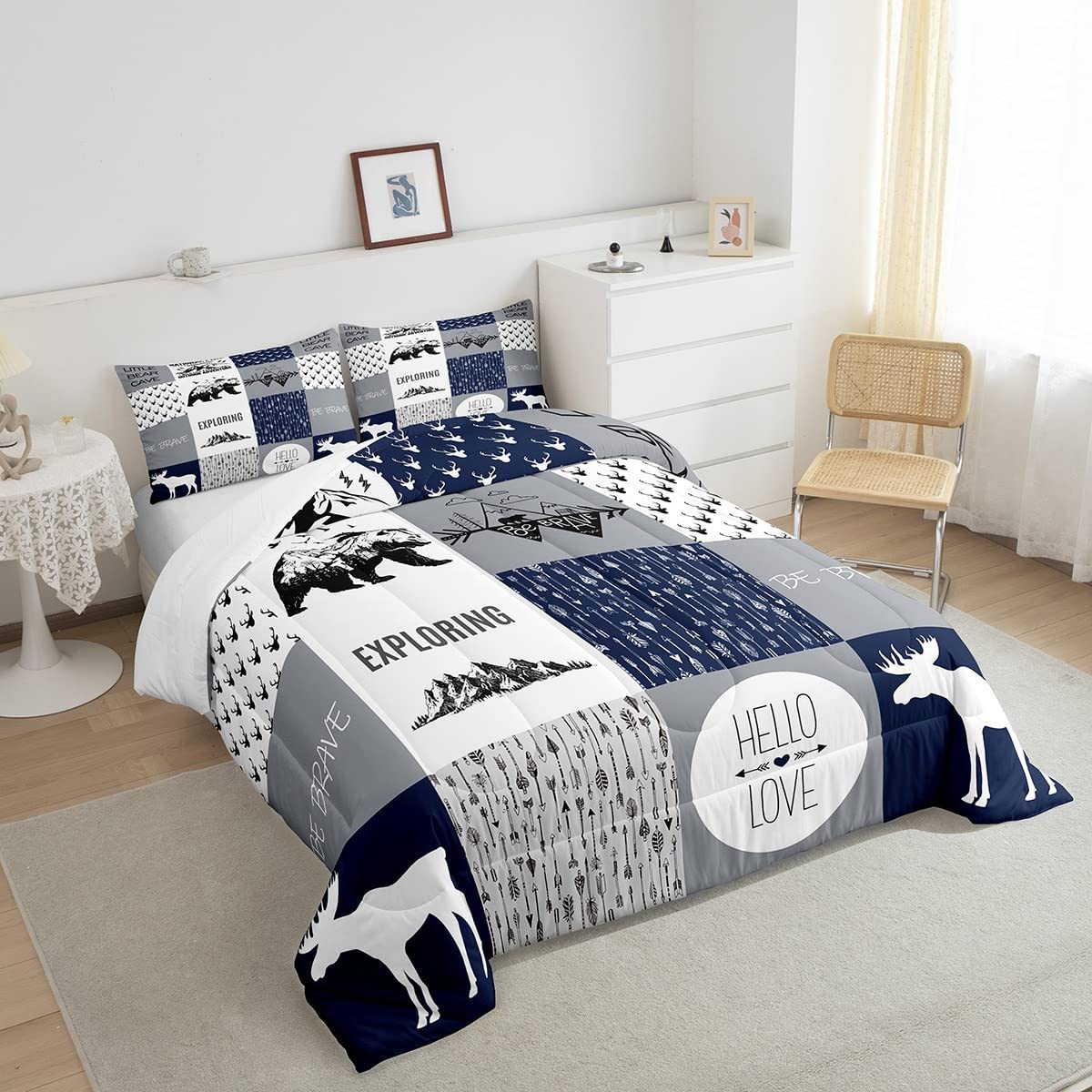 Bear Deer Comforter Set Hunting Camping Bedding Set For Kids Boys Girls Deer Antler Comforter Rustic Cabin Plaid Duvet Set 1 Com