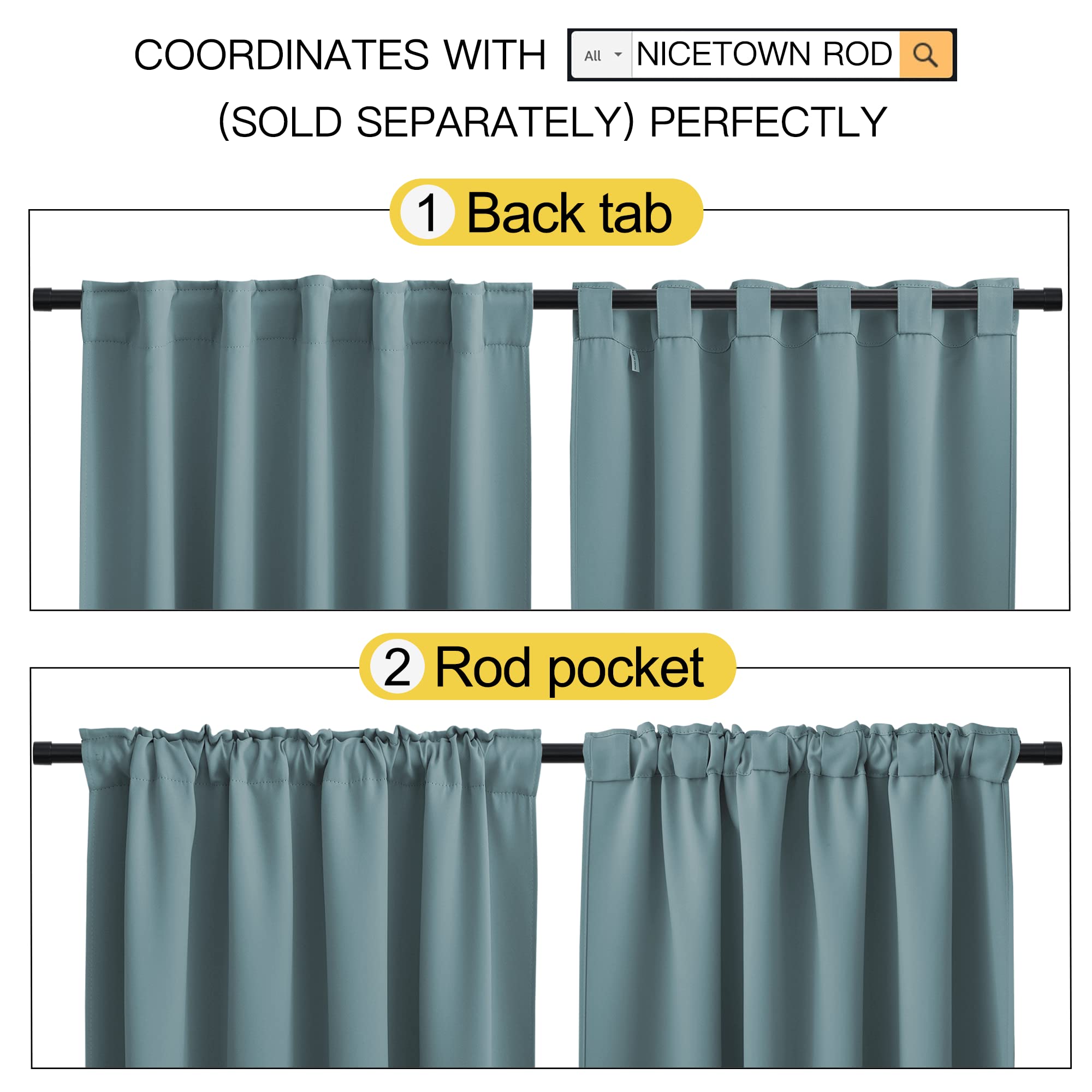 Nicetown Blackout Curtains 84 Inches Long For Living Room, Rod Pocket & Back Tab Window Curtains, Eatra Long Drape Panels For Office (Greyish Blue, 70' W X 84' L Per Panel, 2 Pcs)