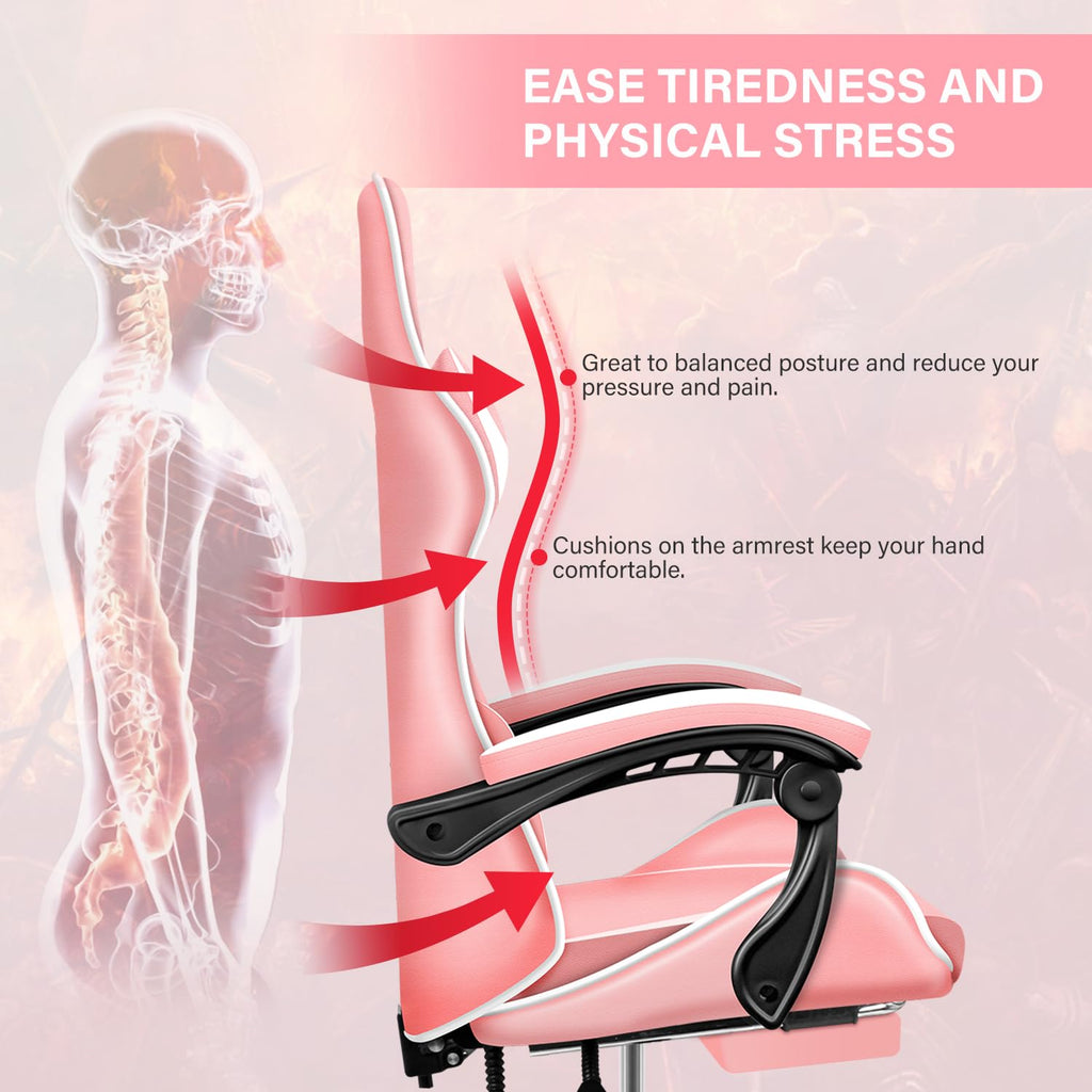Gaming Chair, Backrest And Seat Height Adjustable Swivel Recliner Racing Office Computer Ergonomic Video Game Chair With Footrest And Lumbar Support, Pink/White
