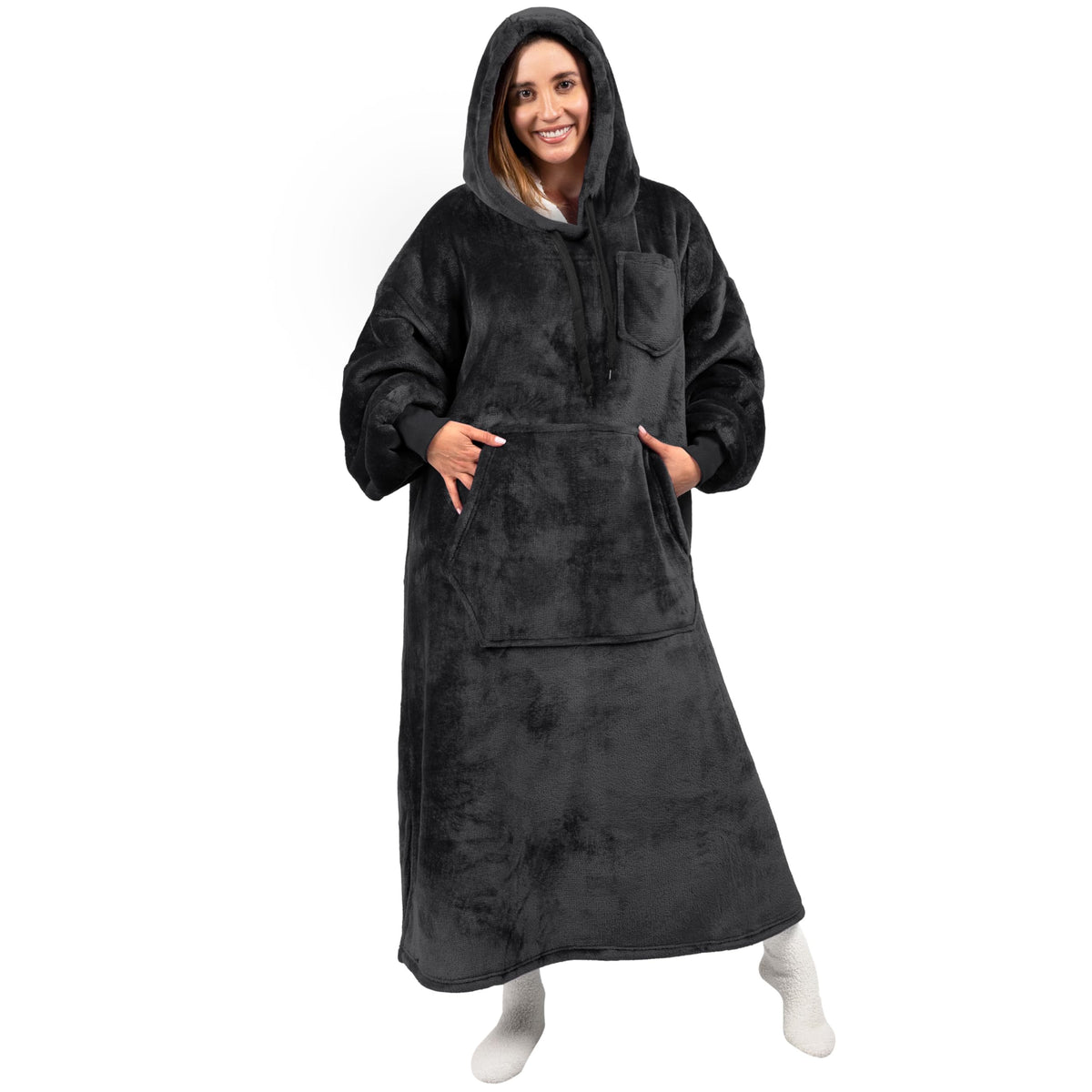 Pavilia Blanket Hoodie For Women Black, Sherpa Wearable Blanket Men, Cozy Oversized Sweatshirt Blanket, Warm Fleece Hooded Blank