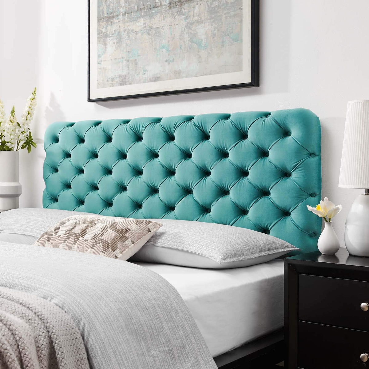 Modway Lizzy Tufted Performance Velvet Headboard In Teal, Twin