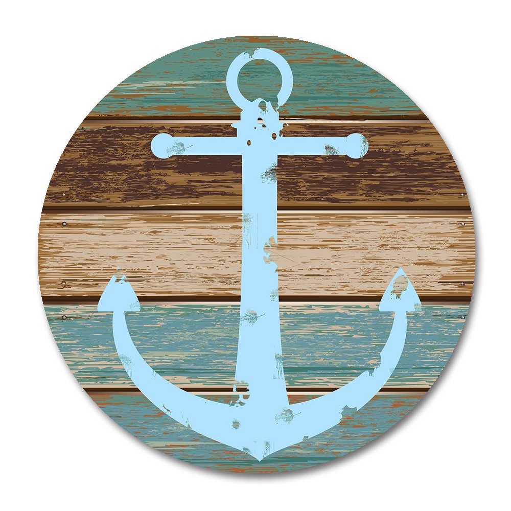Smooffly Anchor Round Mouse Pad, Vintage Nautical Navy Anchor Wood Mouse Pad Round Mousepad Mat With Rubber 20Cm