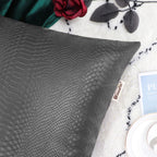 Brawarm Charcoal Gray Leather Throw Pillows 18 X 18 Inches, Snake Leather Pillow Covers Pack Of 2, Faux Leather Decorative Pillo