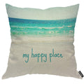 Aoyego My Happy Place Beach Throw Pillow Cover Ocean Sea Wave Summer Sand Sky Nature Beauty Bay Glitter Pillow Case 18X18 Inch D
