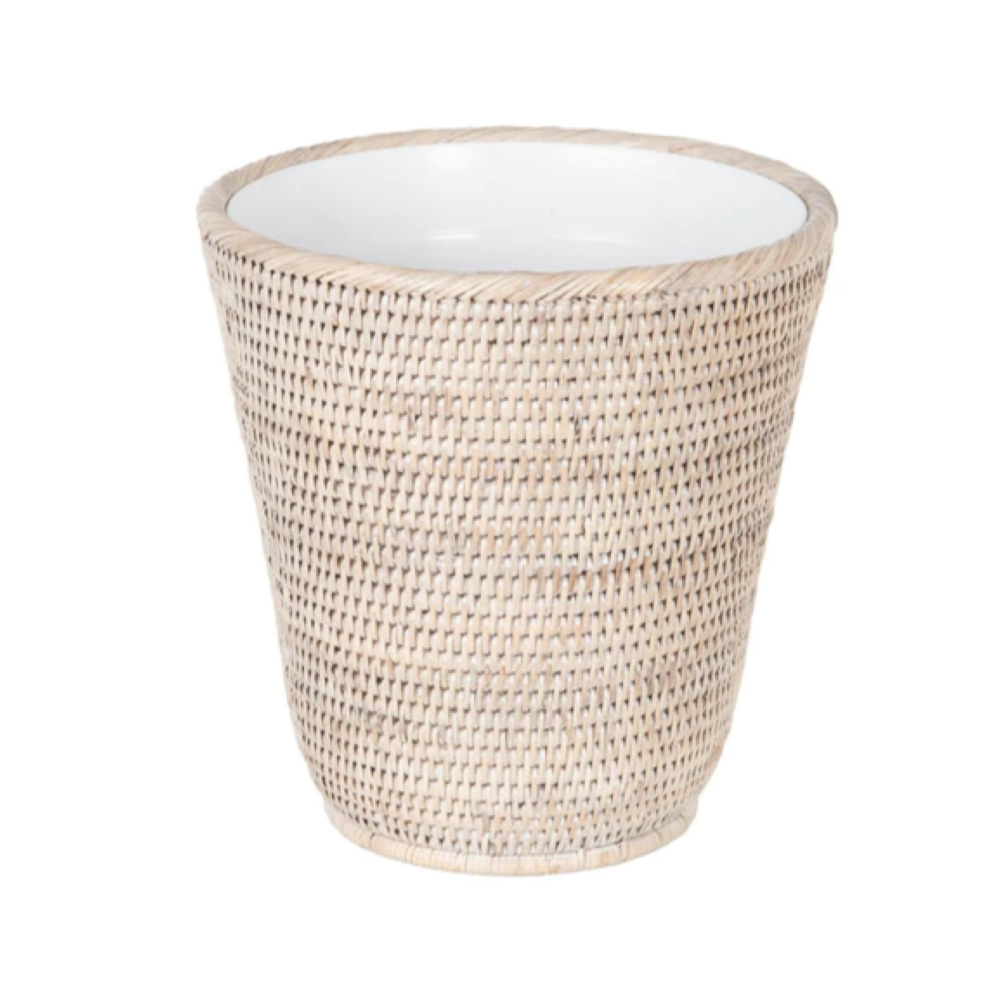 KOUBOO La Jolla Rattan Wastebasket with Plastic Insert, Handmade, Trash Can, Small Wastebasket, Bedroom, Bathroom, Vanity, RV, D