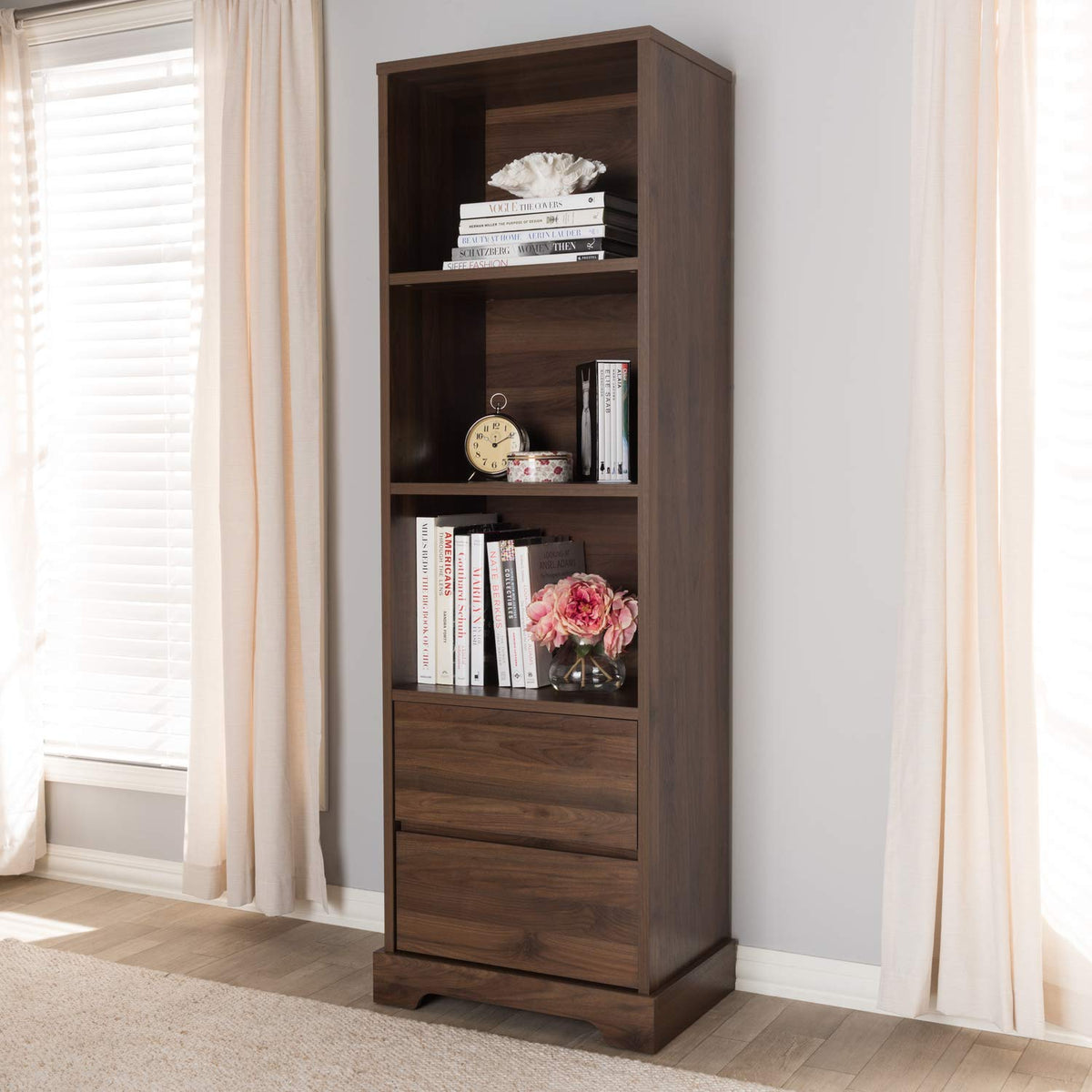 Baxton Studio Burnwood 3 Shelf Bookcase in Brown