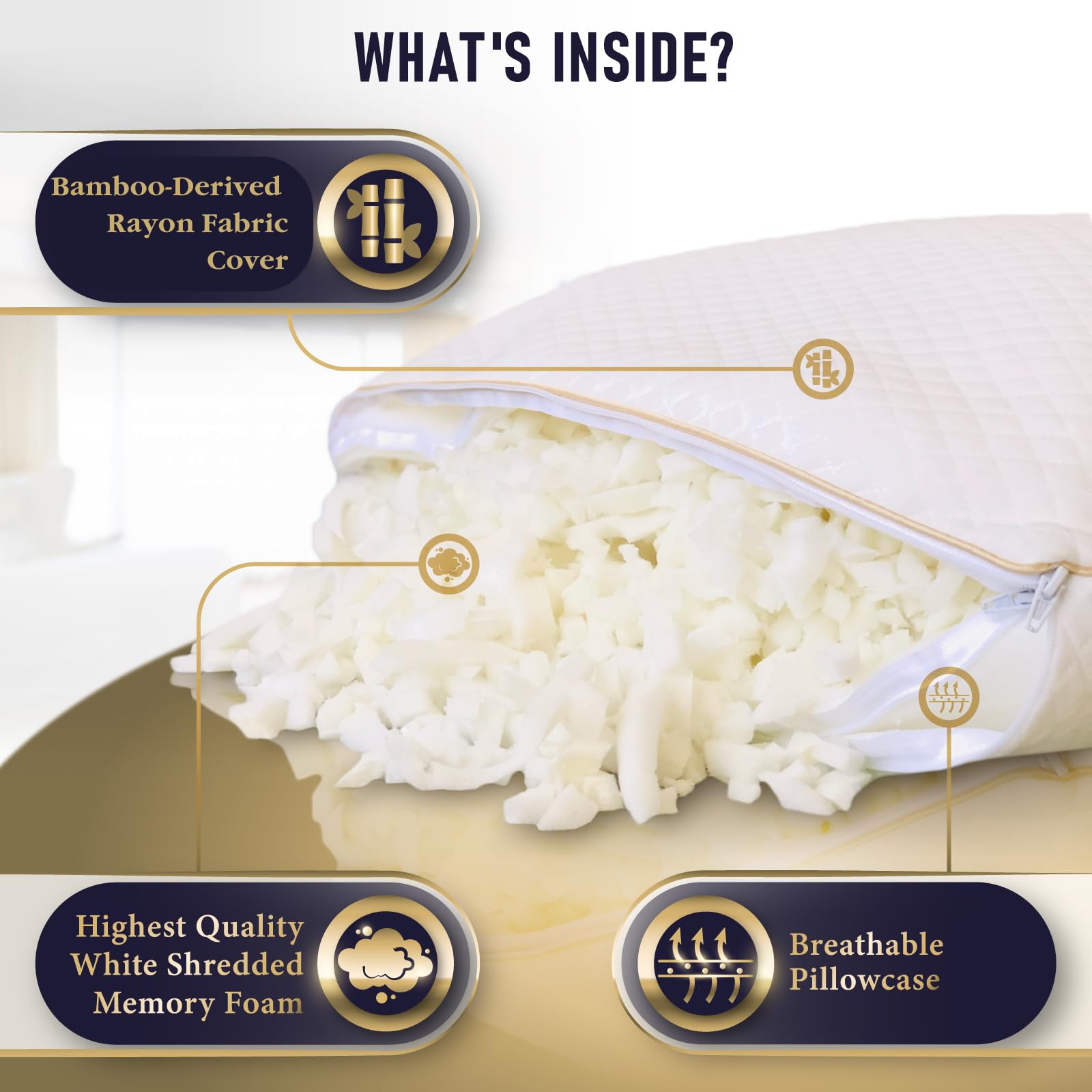 Royal Therapy King Size Pillow, Memory Foam Pillow, Adjustable Shredded Memory Foam Pillows King For Side Sleepers, Pillow For N