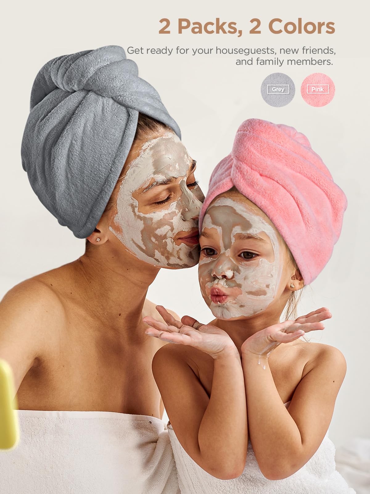 Hicober Microfiber Hair Towel, 2Packs Hair Turbans For Wet Hair, Drying Hair Wrap Towels For Curly Hair Women Anti Frizz(Pink,Gr