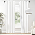 Chrisdowa White Linen Textured 100% Blackout Curtains 96 Inches Long, 2 Panels Set Thermal Insulated Linen Curtains For Living R